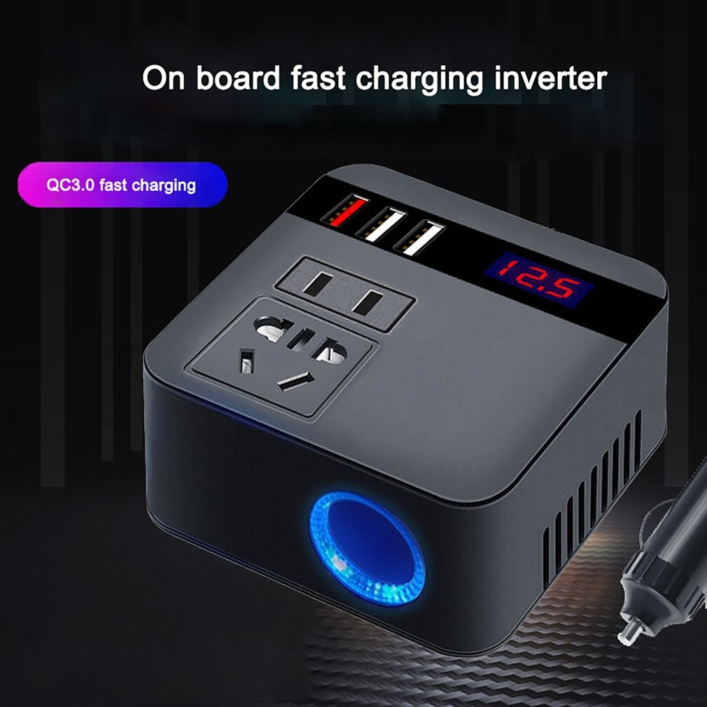(Dikirim Dari Jakarta) Car Power Inverter 12V/24V ke 110V/220V 150W - 3 USB Port -Soket Konverter Daya Mobil Multifungsi Pengisi Daya Cepat USB Inverter mobil