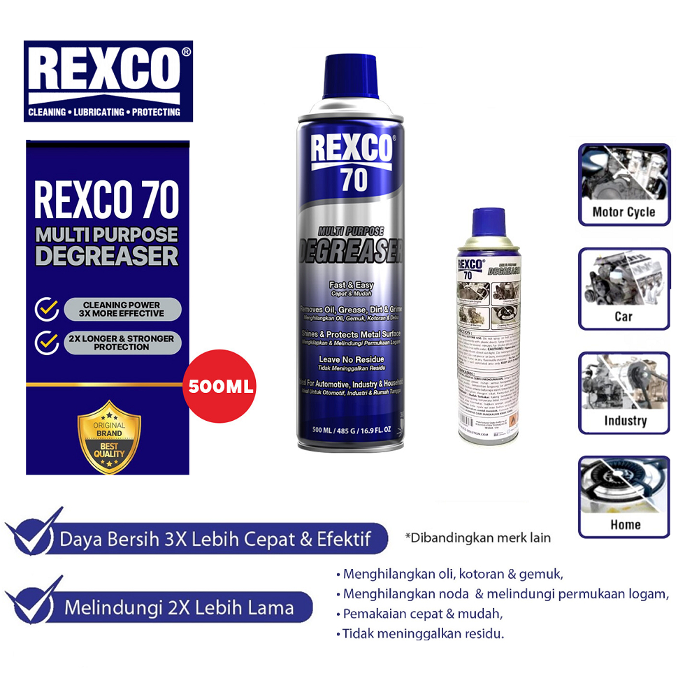 REXCO 70 Multi Purpose Degreaser Pembersih Kotoran Endapan Karbon Minyak Gemuk / Degreaser Mesin dan Otomotif Isi 500 ml REXCO 70 Pembersih Grease Mesin Gemuk Degreaser Oli REXCO70