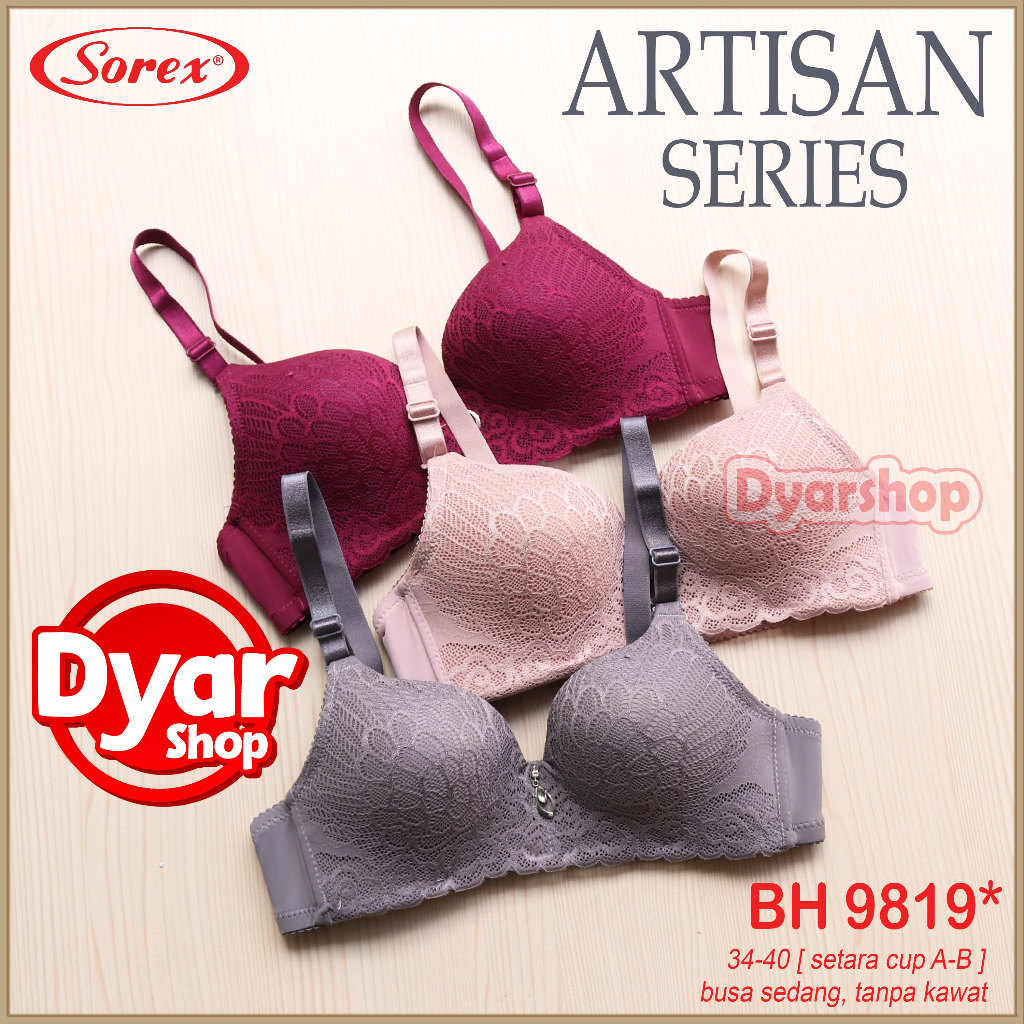BH Sorex 9819 Bra Busa Sedang Tanpa Kawat Kait 2 Setara Cup A-B Brukat Artisan - Dyarshop