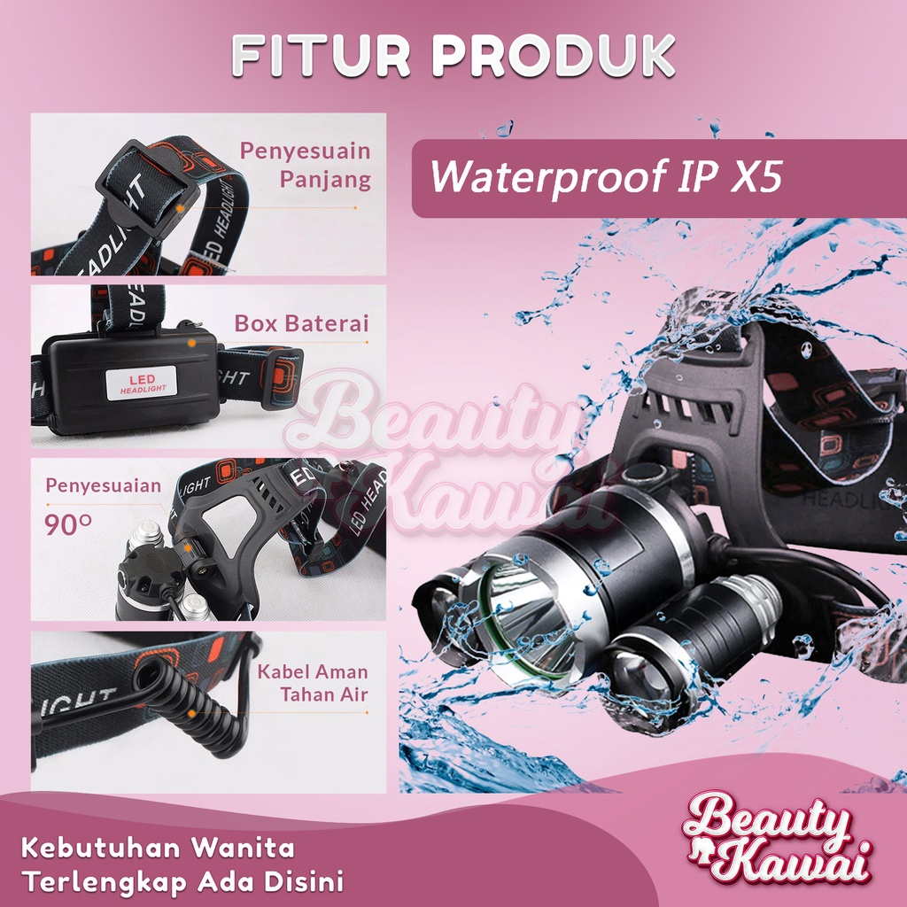 Senter Kepala Mini COB XPE Headlamp Cas USB Bisa Putar Copot