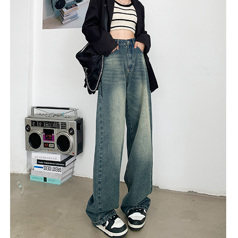 celana jeans wanita/retro highwaist loose import boyfriend jeans korean style causual straight celana panjang