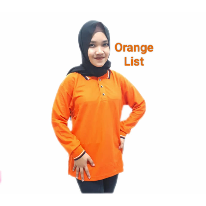 Kaos Kerah FO LIST Panjang Wanita warna Orange - Kaos Kerah Lengan Panjang FO LIST - Kaos Kerah Pere