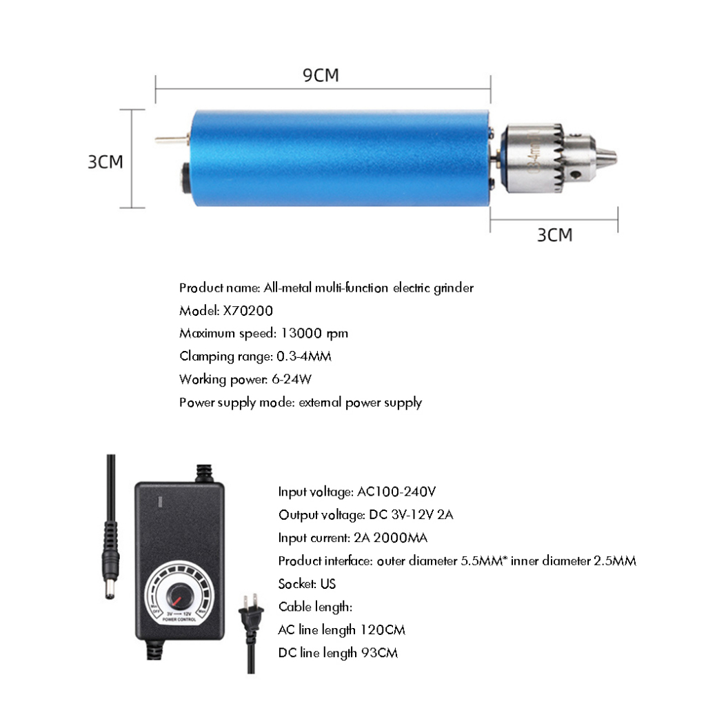 Bor Listrik Mini Grinder Alat Ukir Multifungsi 13000 RPM - X70200 - Blue