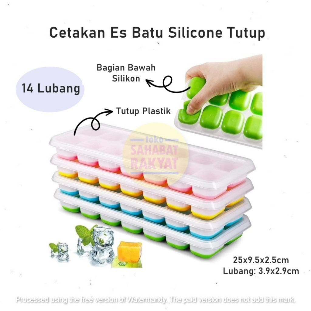 RML228I L-Cetakan Es Batu Silicone + Tutup Plastik 14 Lubang