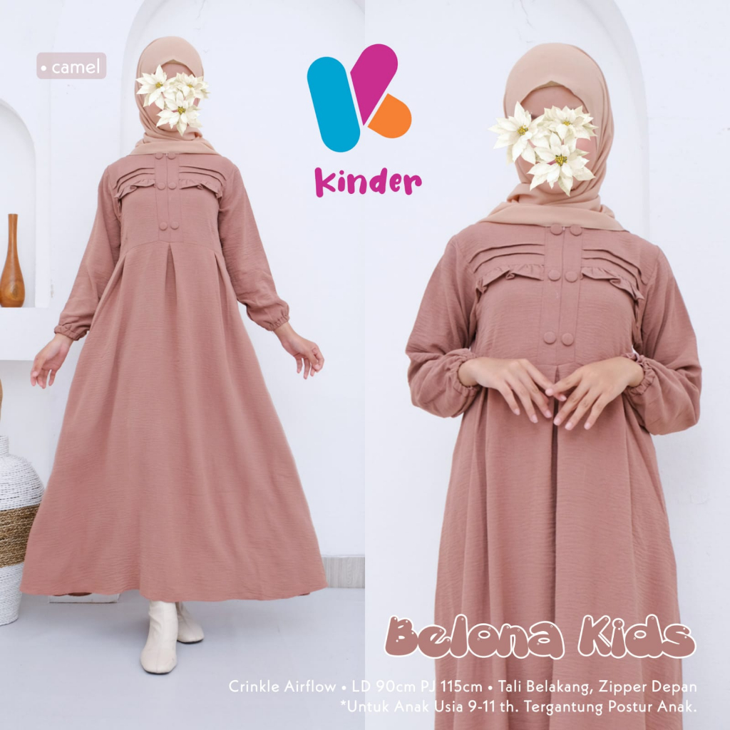 BELONA DRESS ANAK / 18.7 / BAHAN CRINKLE AIRFLOW PREMIUM / LD 90 / PB 115 CM / ANAK 9-11 TH / KINDER