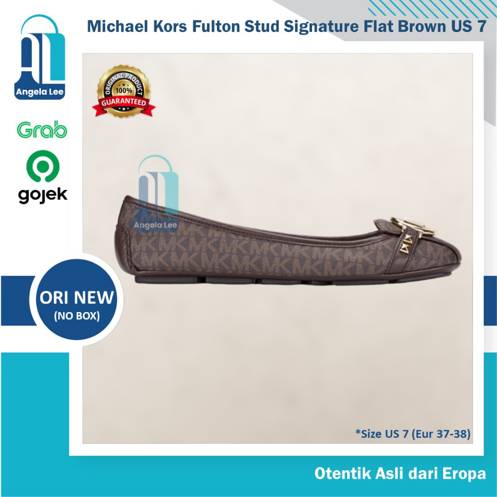 Michael Kors Fulton Stud Signature Flat Shoe Sepatu Original Brown US7