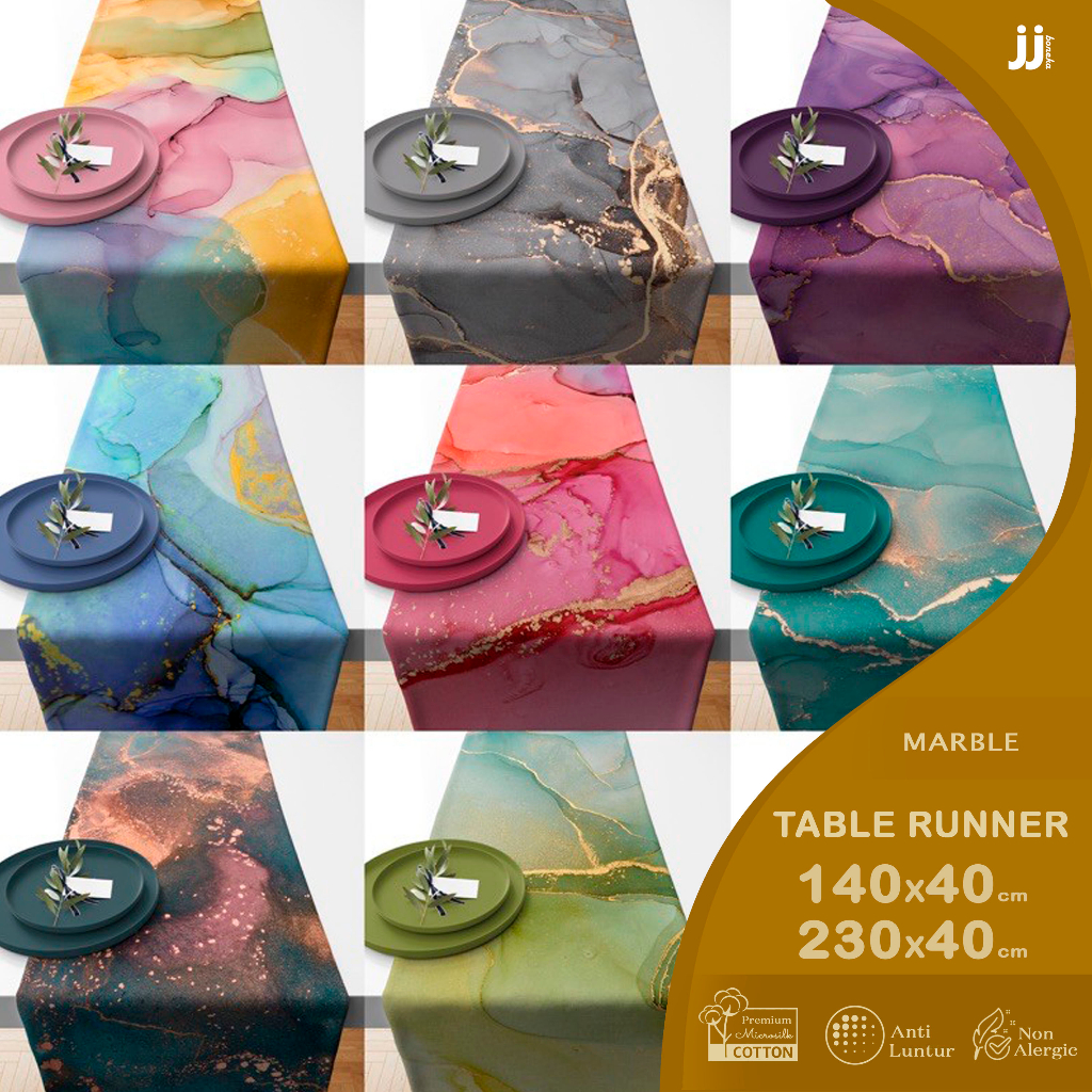 TABLE RUNNER TAPLAK MEJA MOTIF MARBLE GEMSTONE GOLD 140X40 DAN 230X40 CM