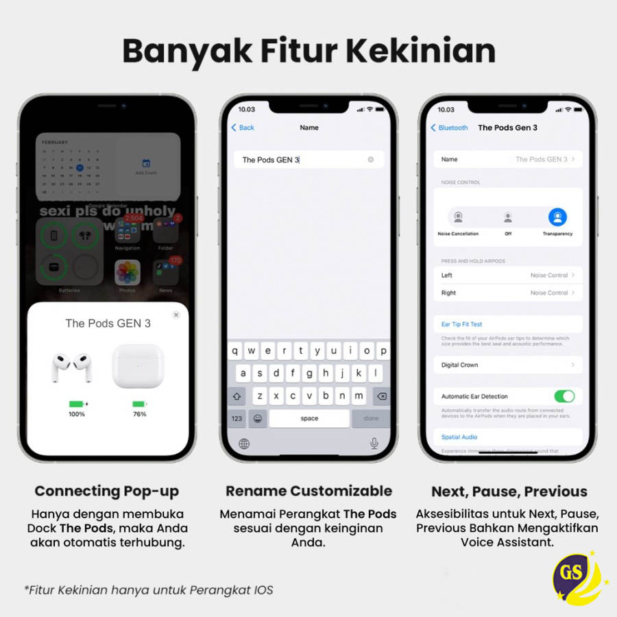 Earphone Bluetooth Generasi 3 GEN 3 1:1 OEM With Pop Up Animation