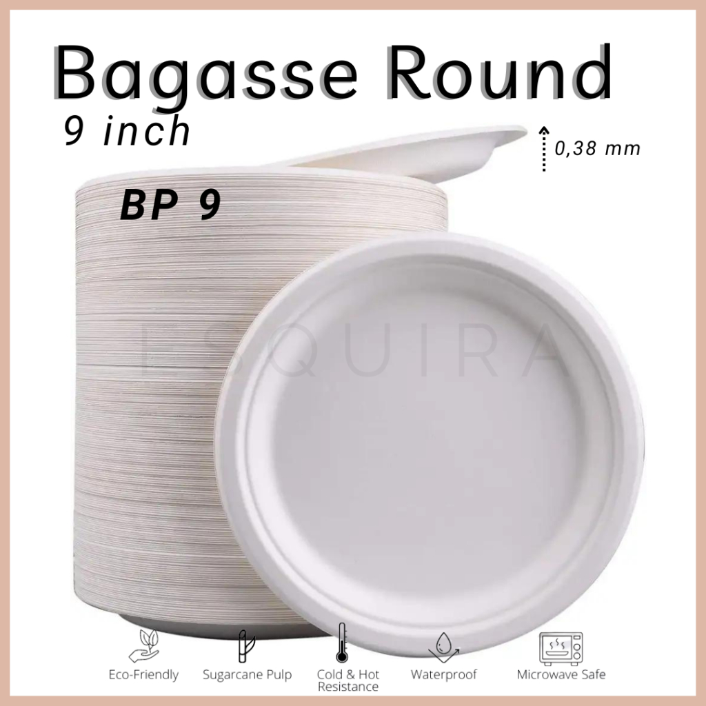 Bagasse Round Plate 9 inch / Sugarcane Plate 10 PCS / BP-9