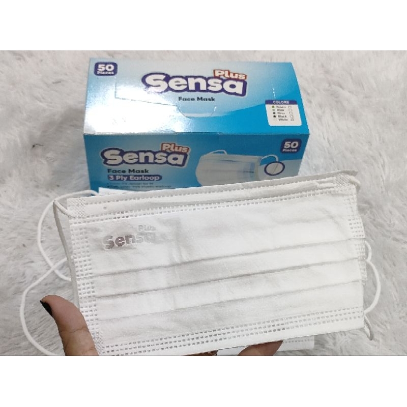 Masker Earloop sensa plus embost 3ply 1box isi 50pcs warna putih