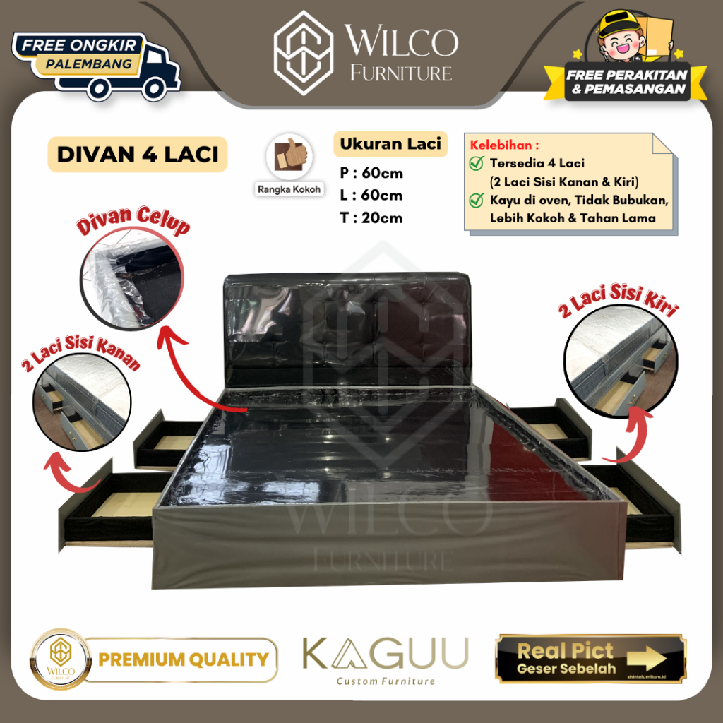 Divan 4 Laci Celup 180x200 Custom Drawer KAGUU Palembang / Sandaran - Divan Laci Aja, 160x200
