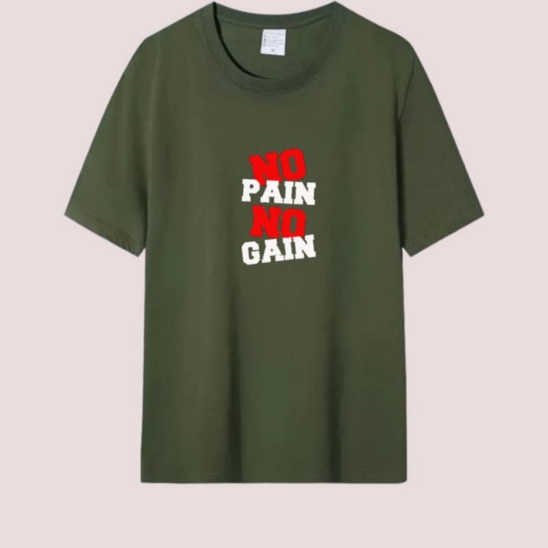 Kaos pria atasan oblong dewasa baju kaos pria lengan pendek baju cowok NO PAIN NO GAIN