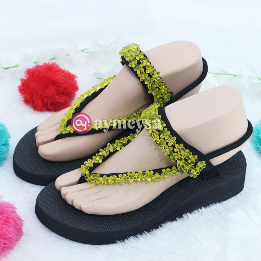 INARA (Beads Sandal - Sandal Mote/Manik Sakura Wanita) Sendal Jepit Tali Wanita Spons Simpel dan Kekinian Terbaru 2023