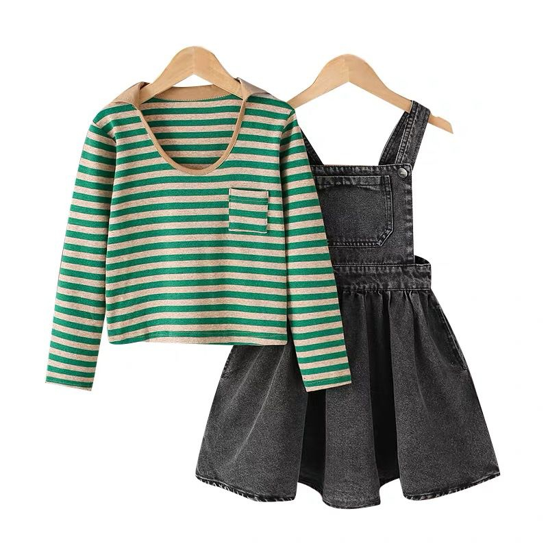 DR24-Dress Anak Remaja Besar Tanggung Overal 2in1 Perempuan Striped Jeans