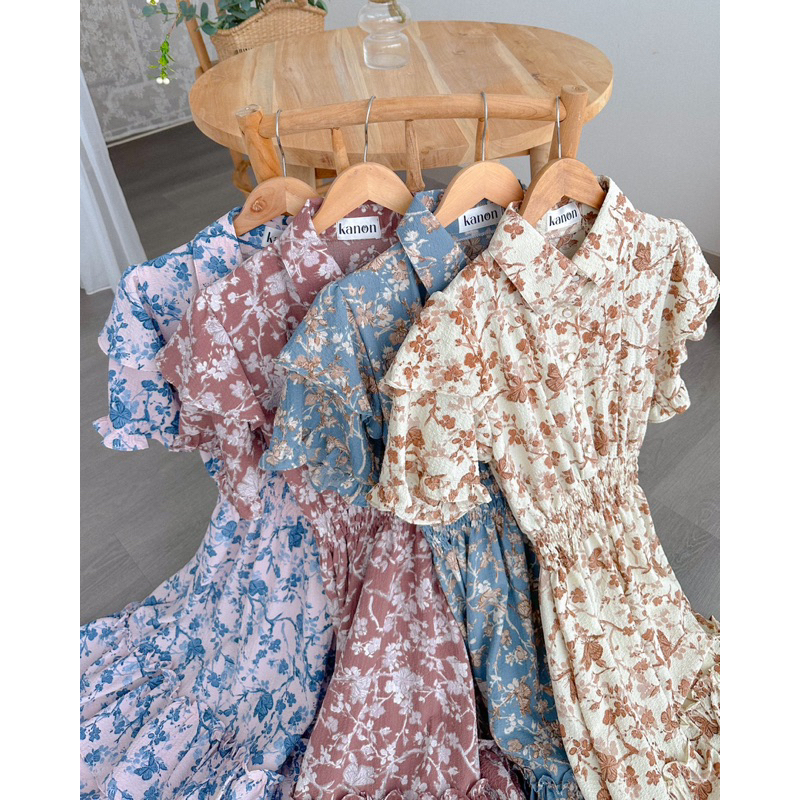 KANON - Siren Crinkle Dress - Dress pantai / musim panas midi vintage korean look motif bunga