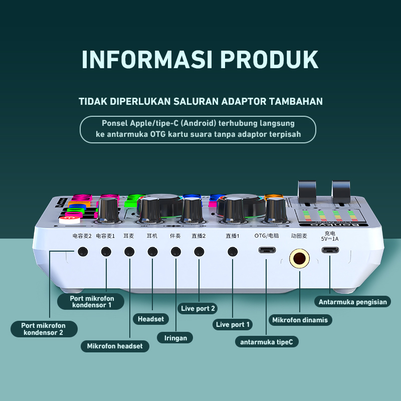 bonkyo SoundCard F999 Bluetooth compatible External Wireless DJ Mixer Pengurangan Kebisingan untuk Streaming Langsung