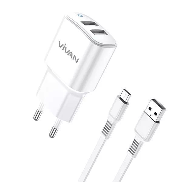 VIVAN VP01 Dual USB Charger Quick Charging 3.1A with Cable