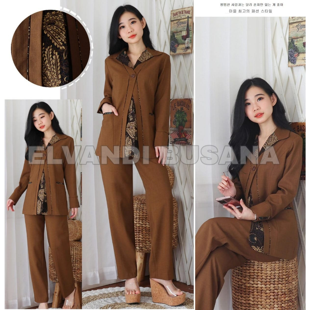 SETELAN JAS WANITA B&amp;V LYNELLE / SERAGAM KERJA BLAZER WANITA / SERAGAM GURU / SETELAN BAJU GURU WANITA - 6602 KHAKI TUA
