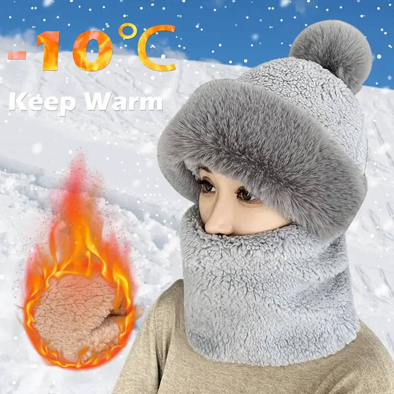 IMPORT MOLLAD Hat Ninja New Topi Rajut Bulu Pom Pom Ninja 3in1 syal Masker Hat Beanie Fur Thermal Rusian rusia Hangat