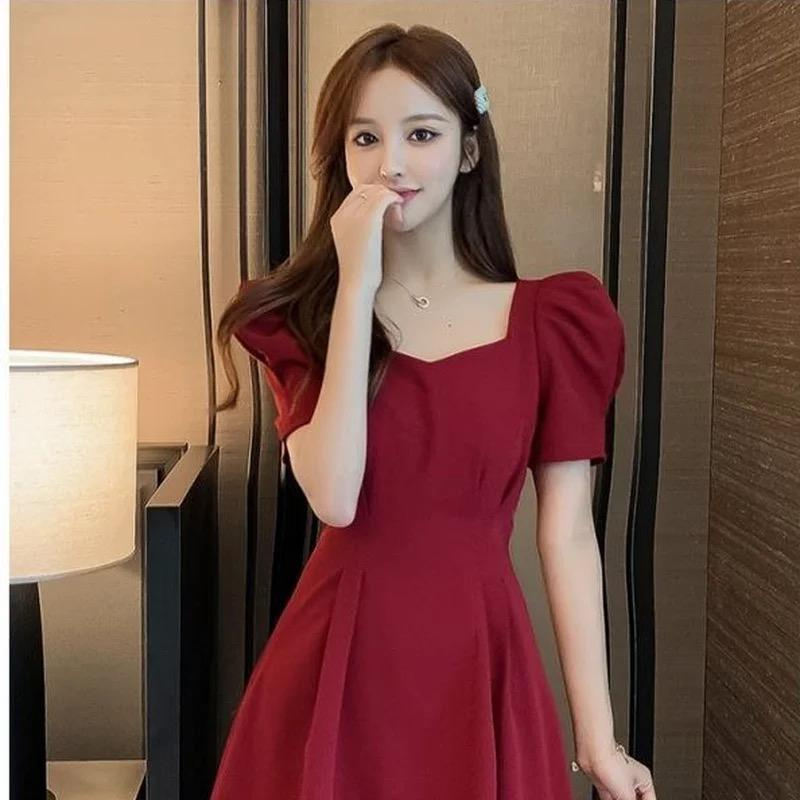 Basic id fashion Korean  style  lengan pendek  / Mini Dres wanita / Gaun elegant