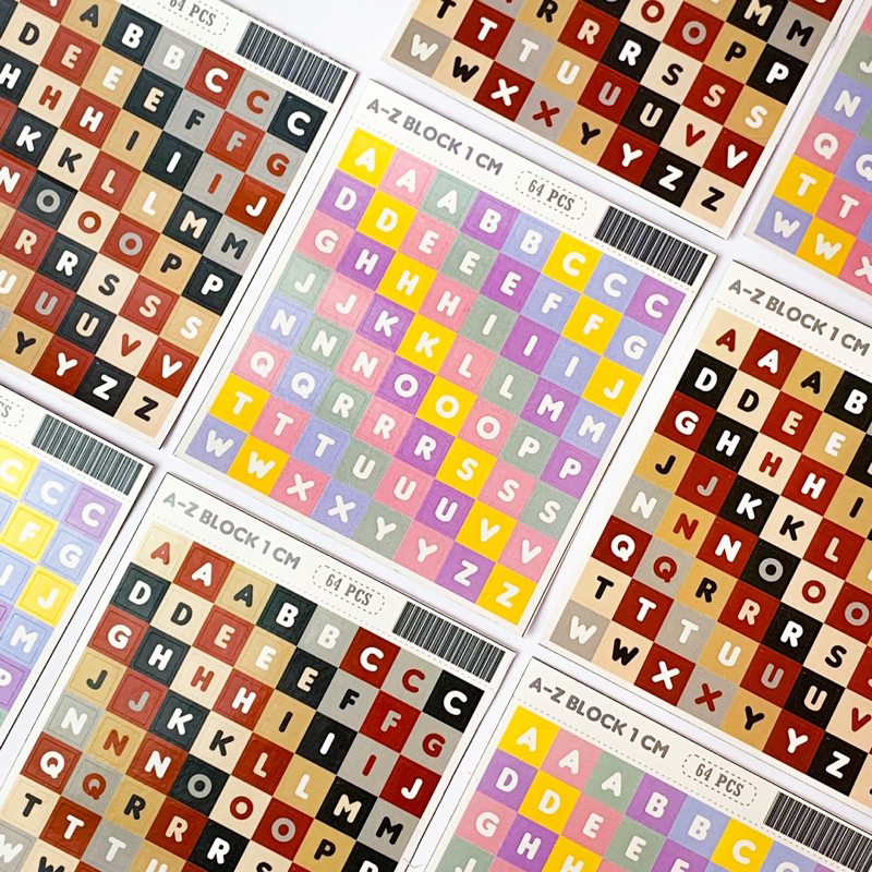 

64 pcs Stiker Huruf A-to-M DIY Block Candy Retro Huruf Besar 1cm Dekorasi Bujo Jurnal