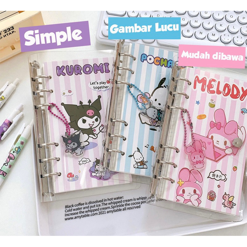 Binder Sanrio Binder Momo Cute A6ring 100lbr /Buku jurnal Sanrio Melody Kuromi CinnamonRoll/ Buku jurnal momo cute girl