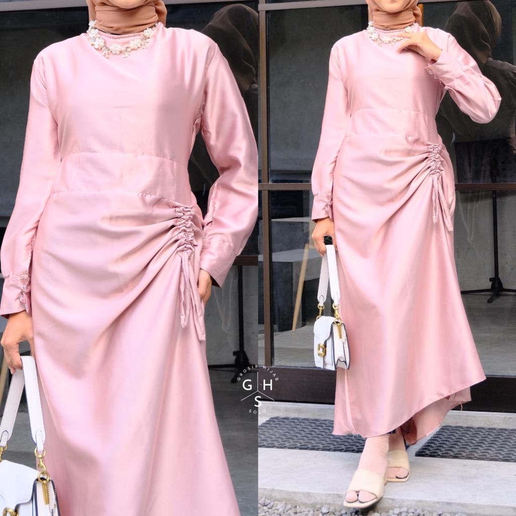 SANUM GAMIS MAXI TALI SERUT ATASAN WANITA DRESS SATIN SILK PREMIUM (RPA)