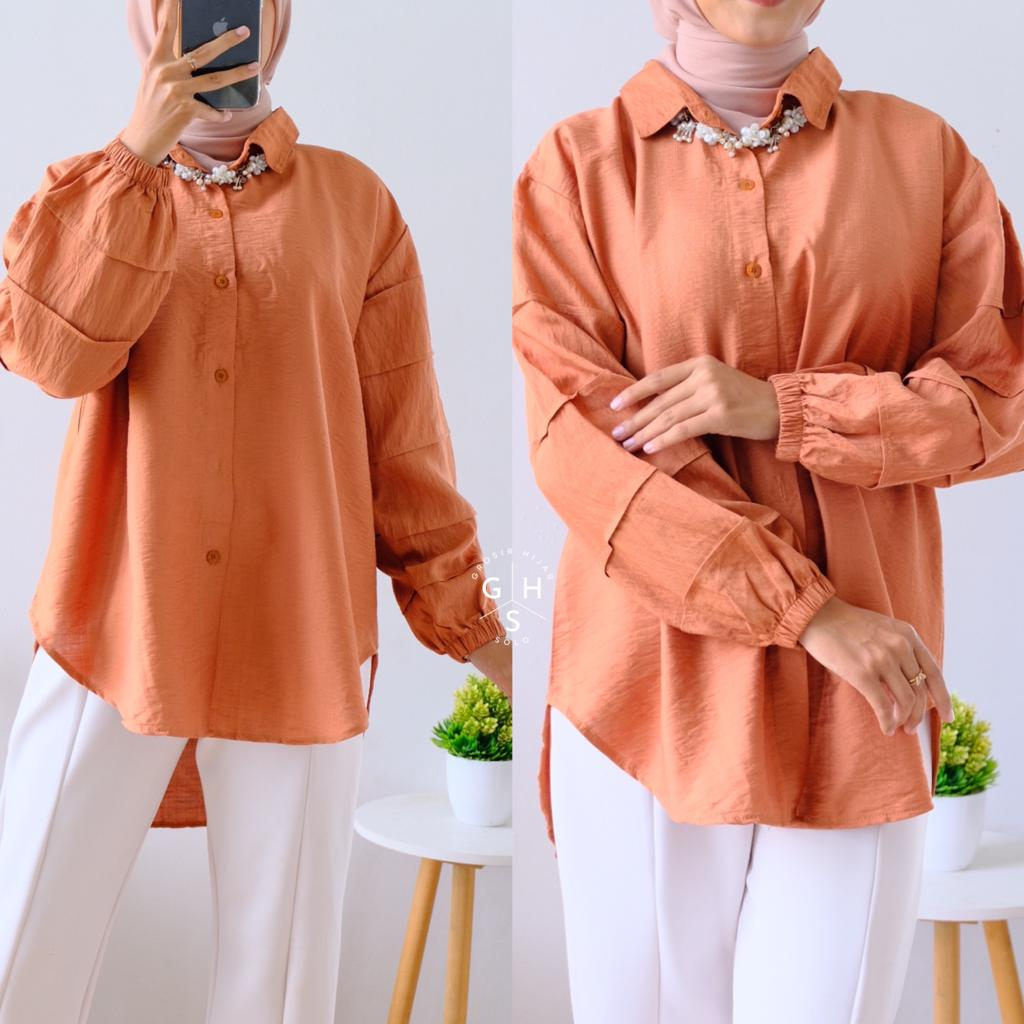 CHALYA KEMEJA FULL KANCING BLOUSE BUSUI ATASAN WANITA POLO LINEN PREMIUM (MGA)