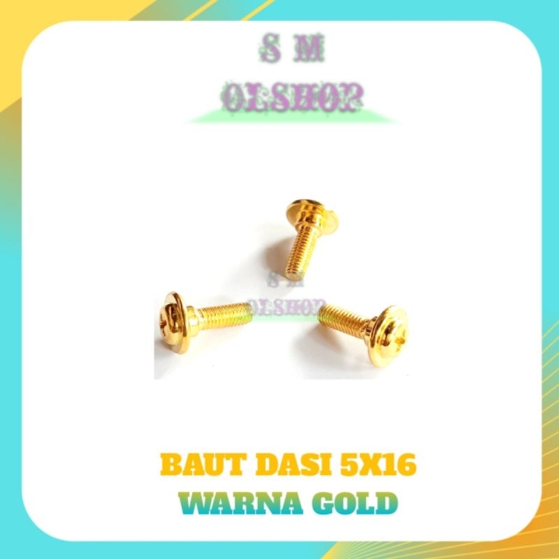 10 PCS BAUT DASI 5×16 GOLD BAUT DASI MOTOR 5X16 BAUT COVER BODY MOTOR HONDA REVO UKURAN M5X16