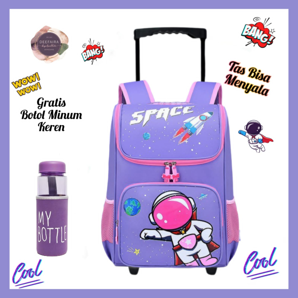 Tas Ransel Troli Anak Perempuan Terlaris Motif Space Astro Gratis Botol Minum Untuk Sekolah Tk Sd