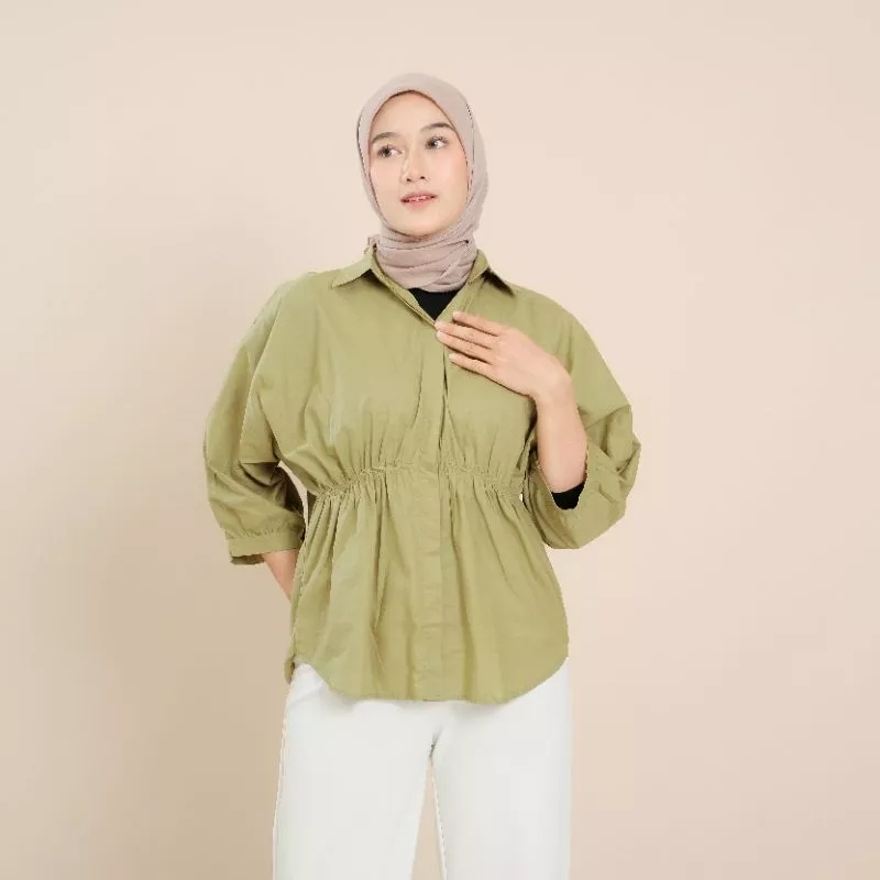 Anara Shirt Linen- Kemeja Serut Depan- Kemeja Wanita- Atasan Wanita Oversize