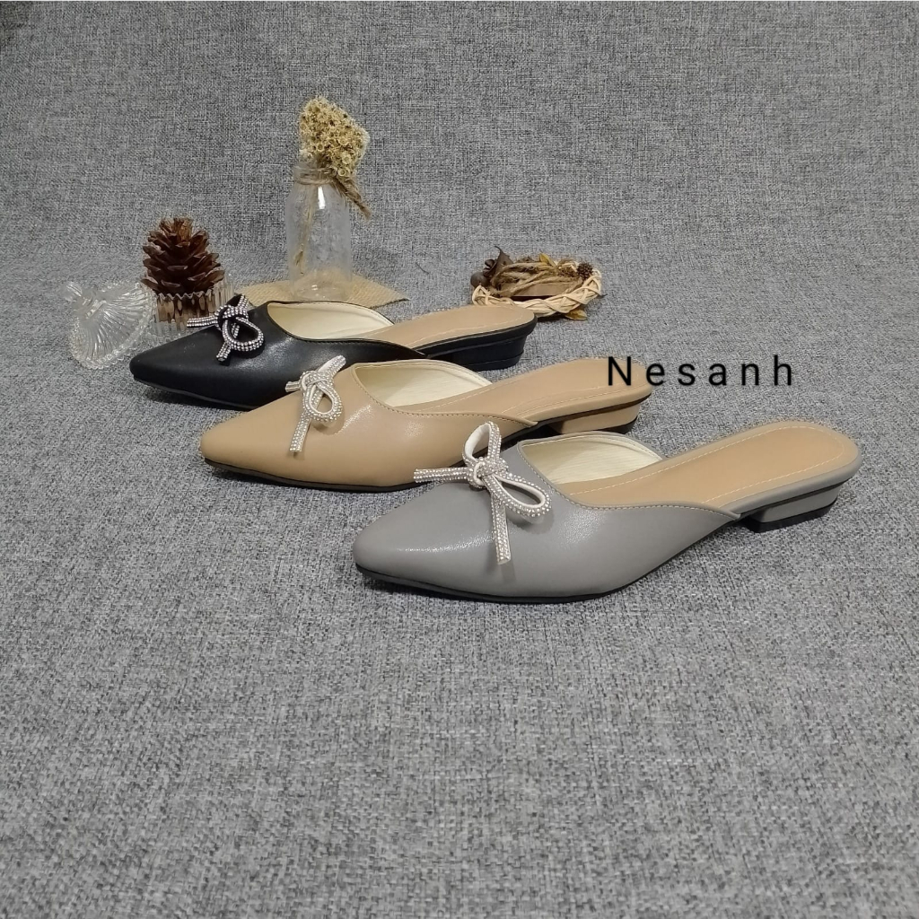 NESANH - METHA Sepatu Sandal Mules Wanita Slip On Pita Permata