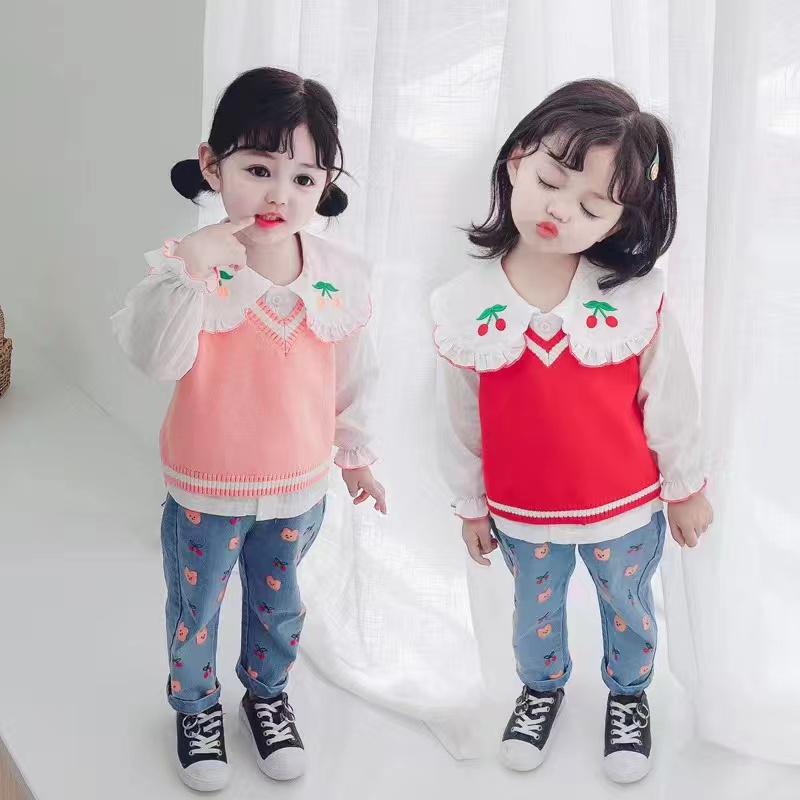 setelan anak perempuan 2ini1 impor/setelan baju lengan panjang+jeans