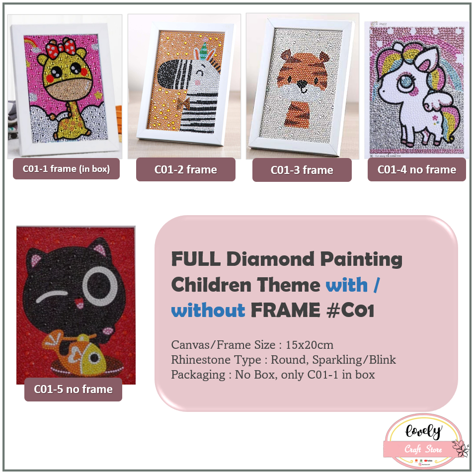 LovelyCraftStore | C01 Children Diamond Painting Animal , Lukisan Berlian Manik Manik Sulam Berlian 