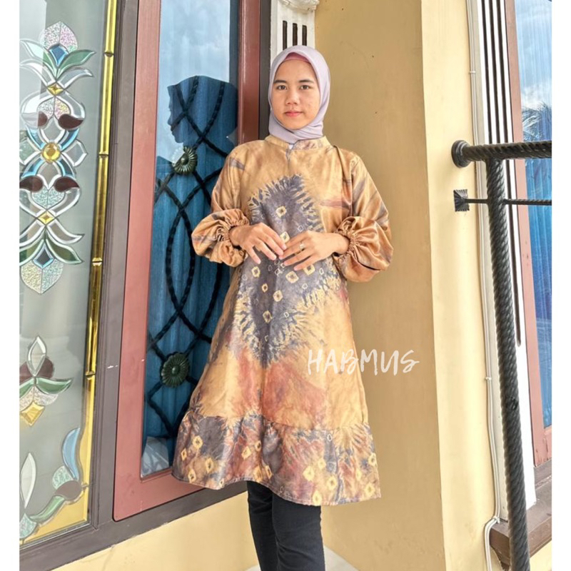 tunik / atasan kerja jumputan palembang asli handmade sutra silk