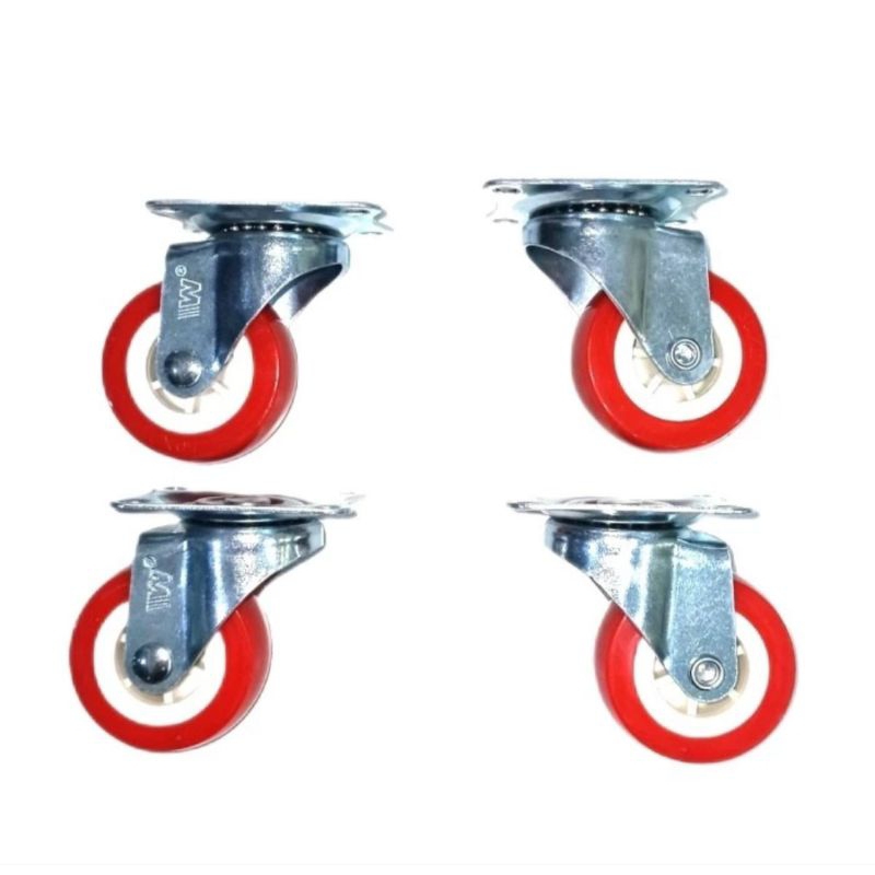 Roda Gepeng Nylon Merah Putih 2inchi Hidup + Rem isi 4pcs