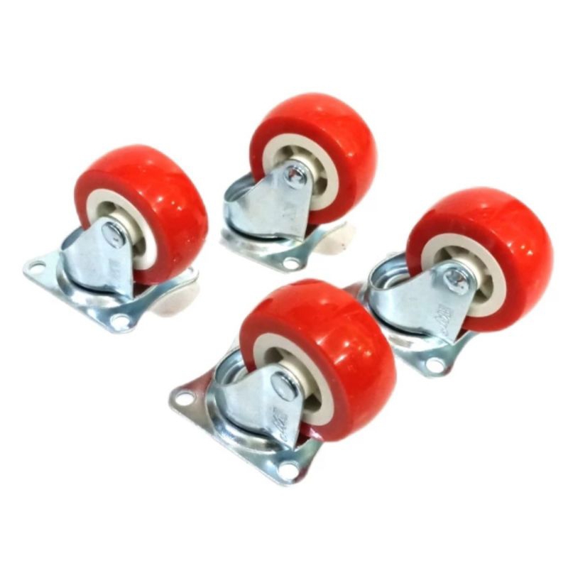 Roda Gepeng Nylon Merah Putih 2inchi Hidup + Rem isi 4pcs