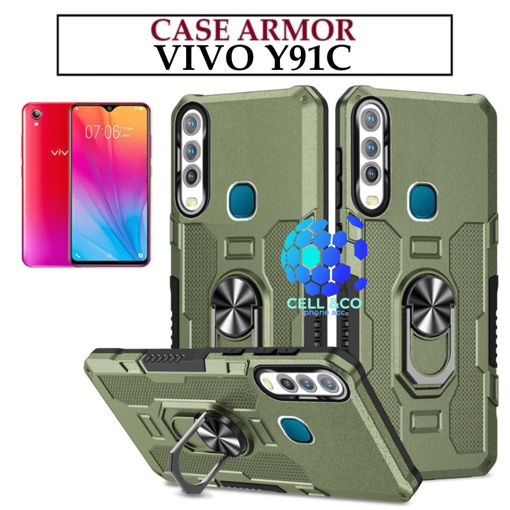 Case Armor VIVO Y91C Iring Cincin Magnetic Kesing Hp Protect kamera Premium Hard Case Standing Robot Pelindung Kamera