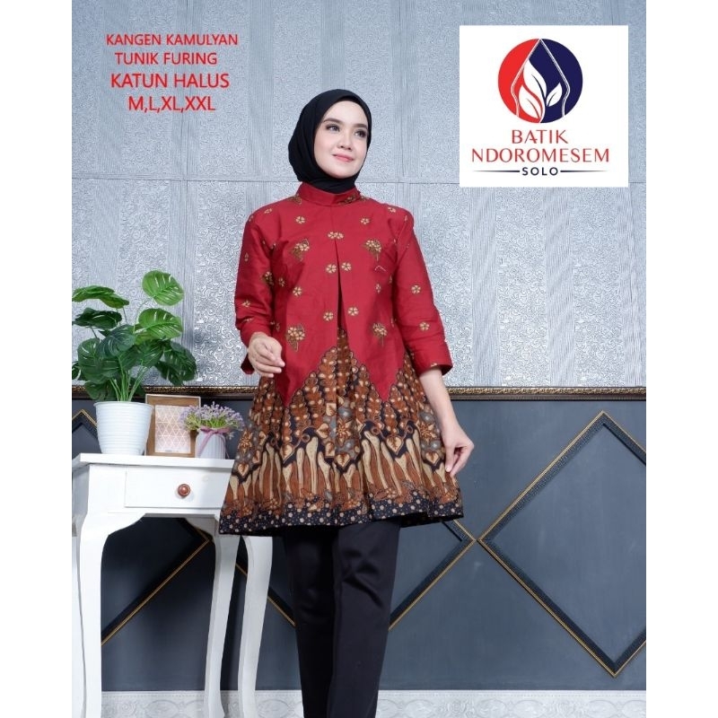 batik tunik kangen merah katun full furing