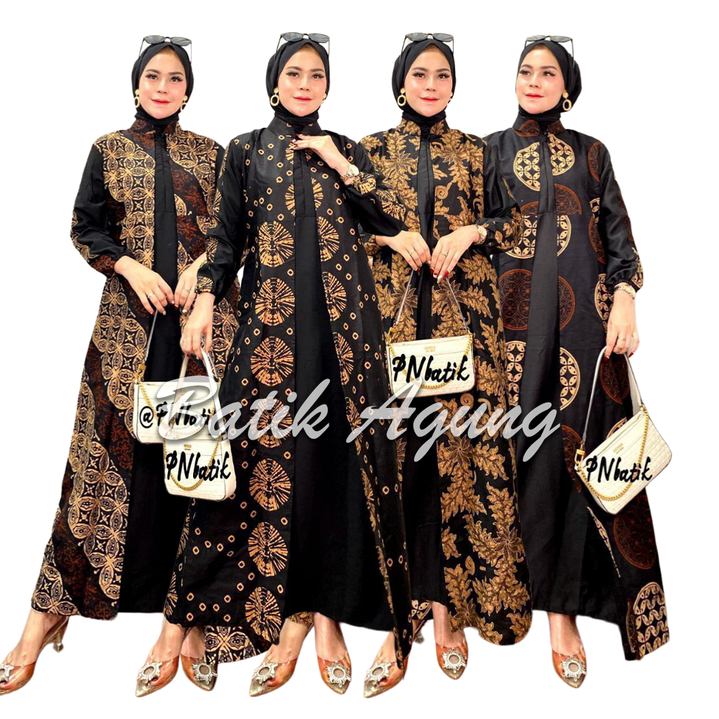 Baju Gamis Batik Kombinasi Wanita Modern Terbaru 2021 Busui Friendly Fashion Jumbo Wanita Muslim