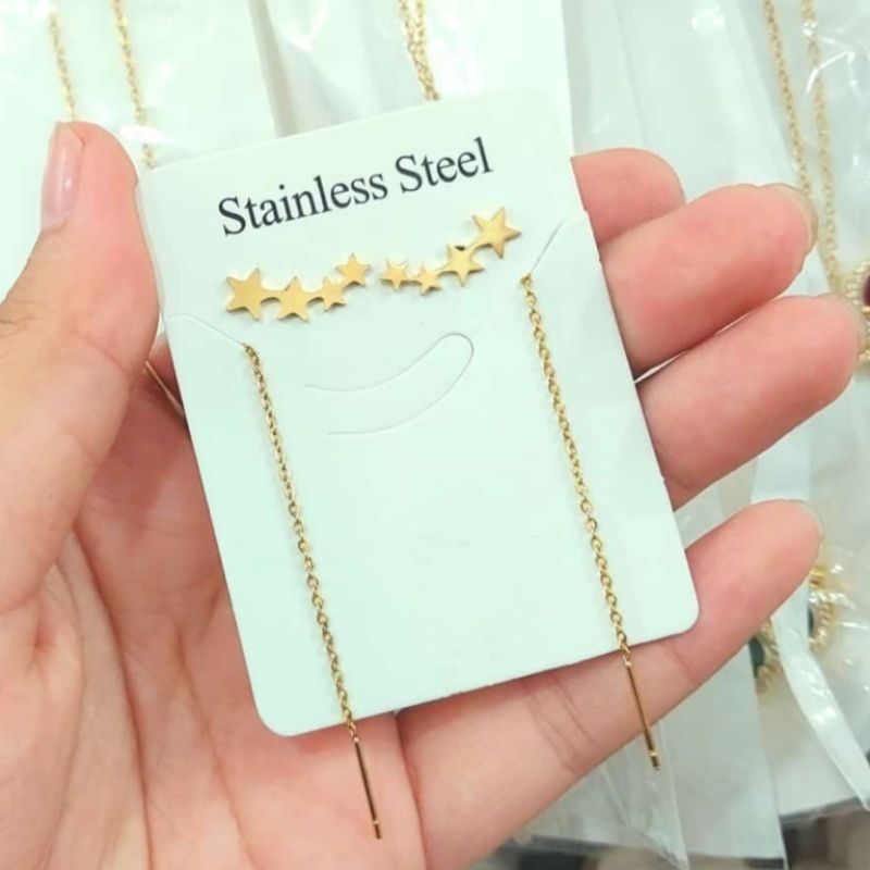 Anting Titanium Wanita Korea Kekinian Motif Bintang Anti Karat Selamanya Anting Wanita Gold