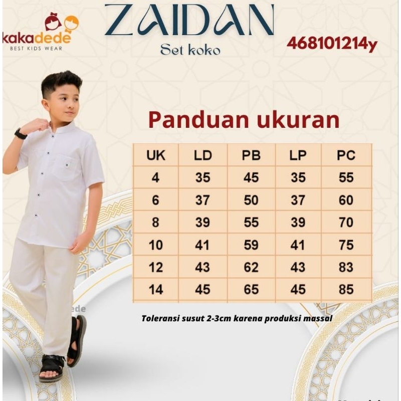 set koko/takwa putih zaidan ori kakadede