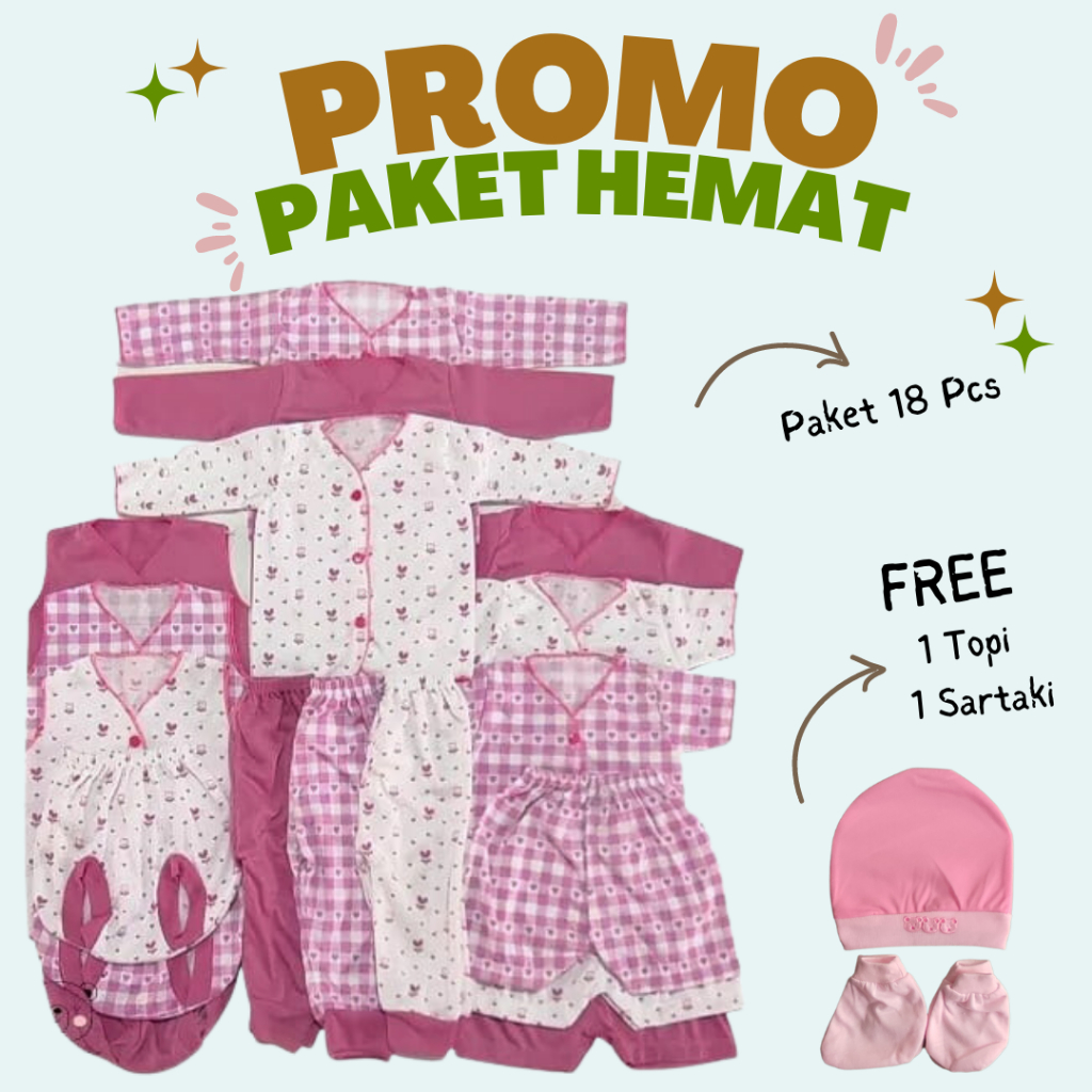 PROMO!! 18 Pcs Paket Baju Bayi Baru Lahir Motif Lucu Best Seller Kado Lahiran Paket Baju Baby Newborn