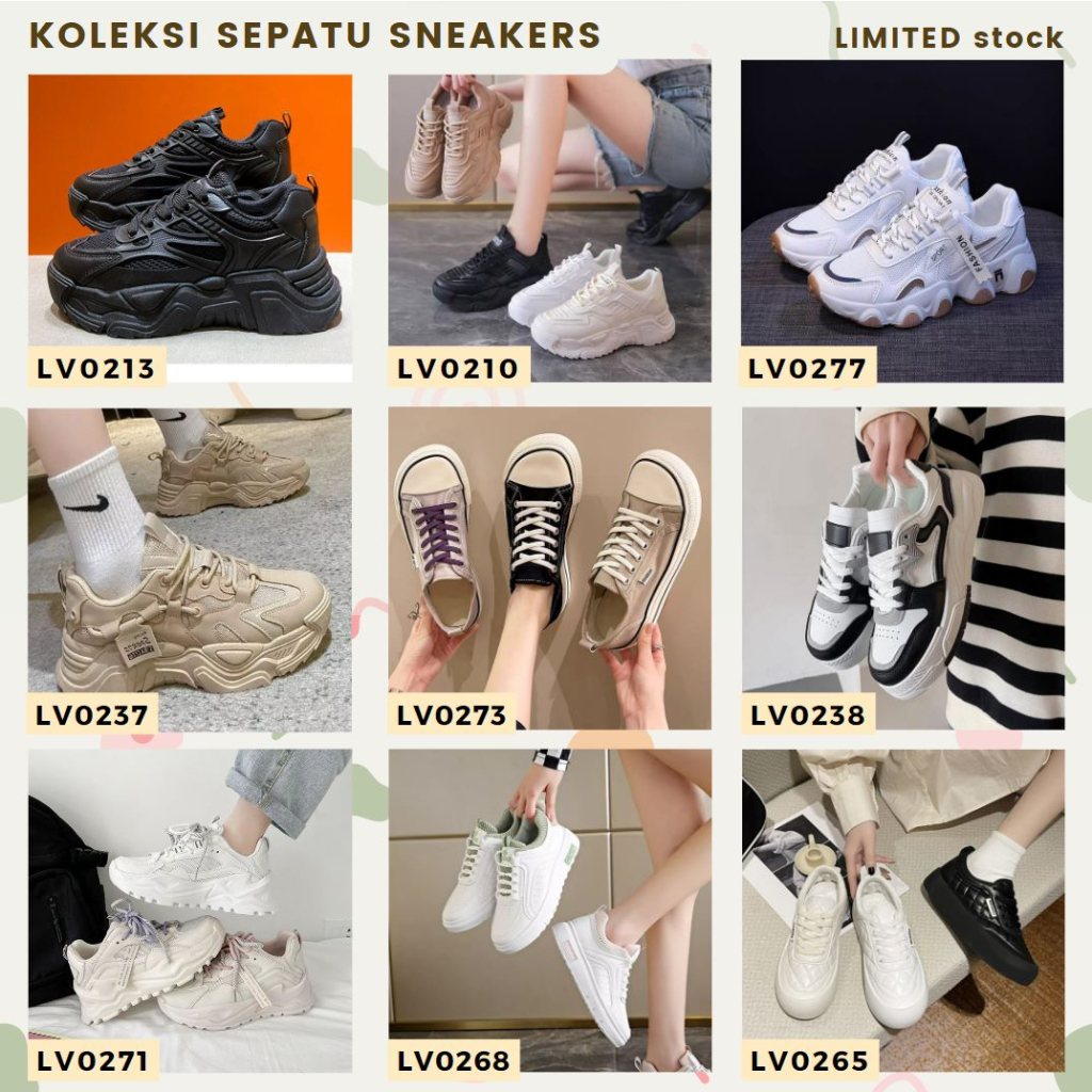 &quot;FREE BOX&quot; LV0081 Sepatu Sneakers Wanita Casual Polos  PU