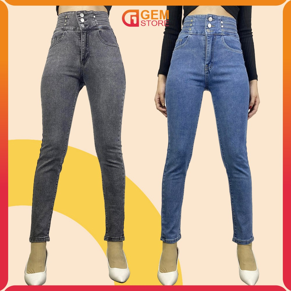 Stretch Skinny Jeans Highwaist Women Celana Panjang HW 3 Kancing Polos / Celana Denim Pinggang Tingg