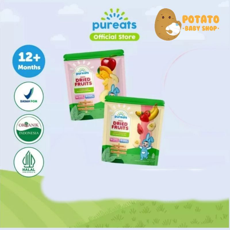 Pureats Freeze Dried Fruits Apple Mango &amp; Banana Strawberry - Snack Buah Anak