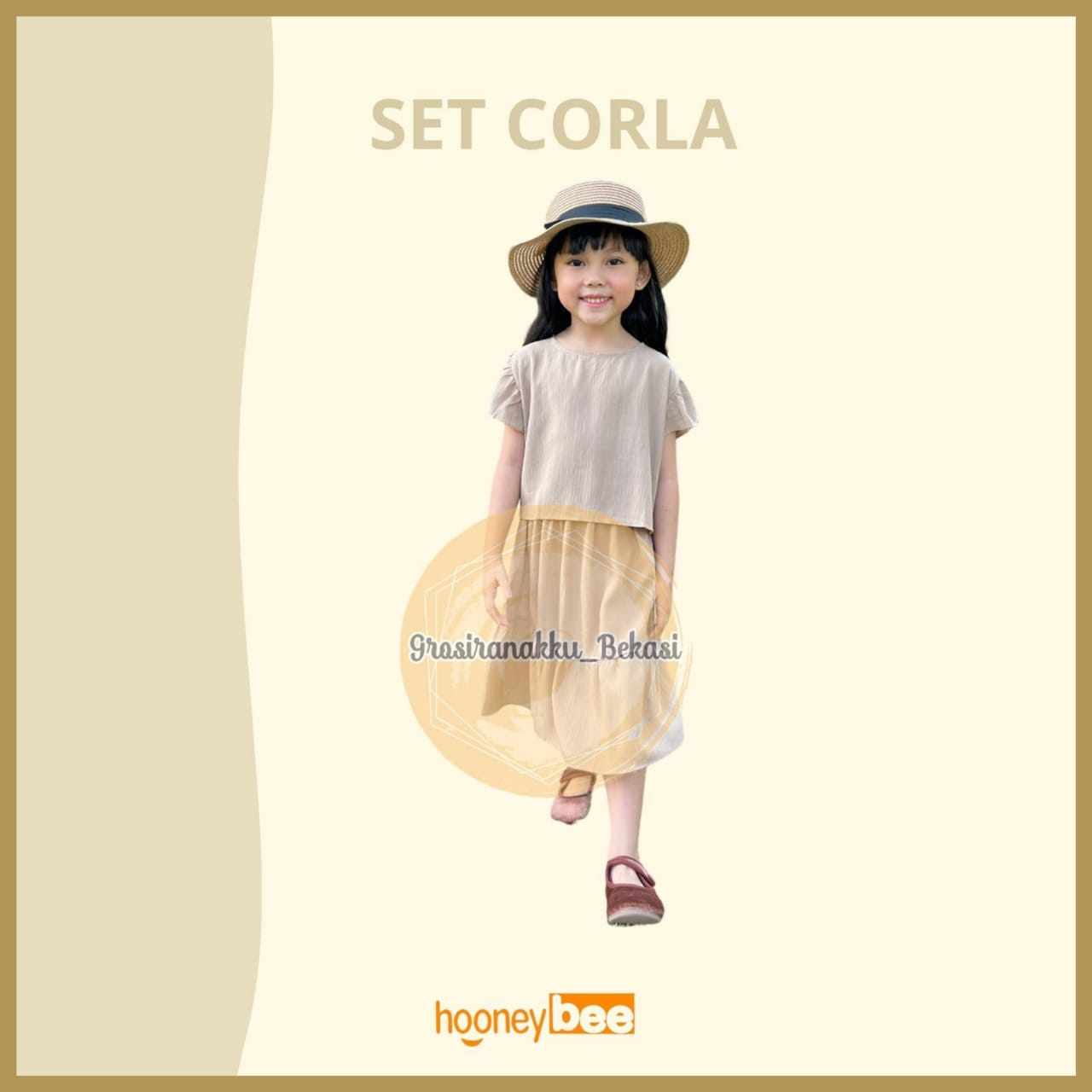 Setelan Anak Cewek Corla Hooneybee Warna Coklat Susu Size 1-5 Thn