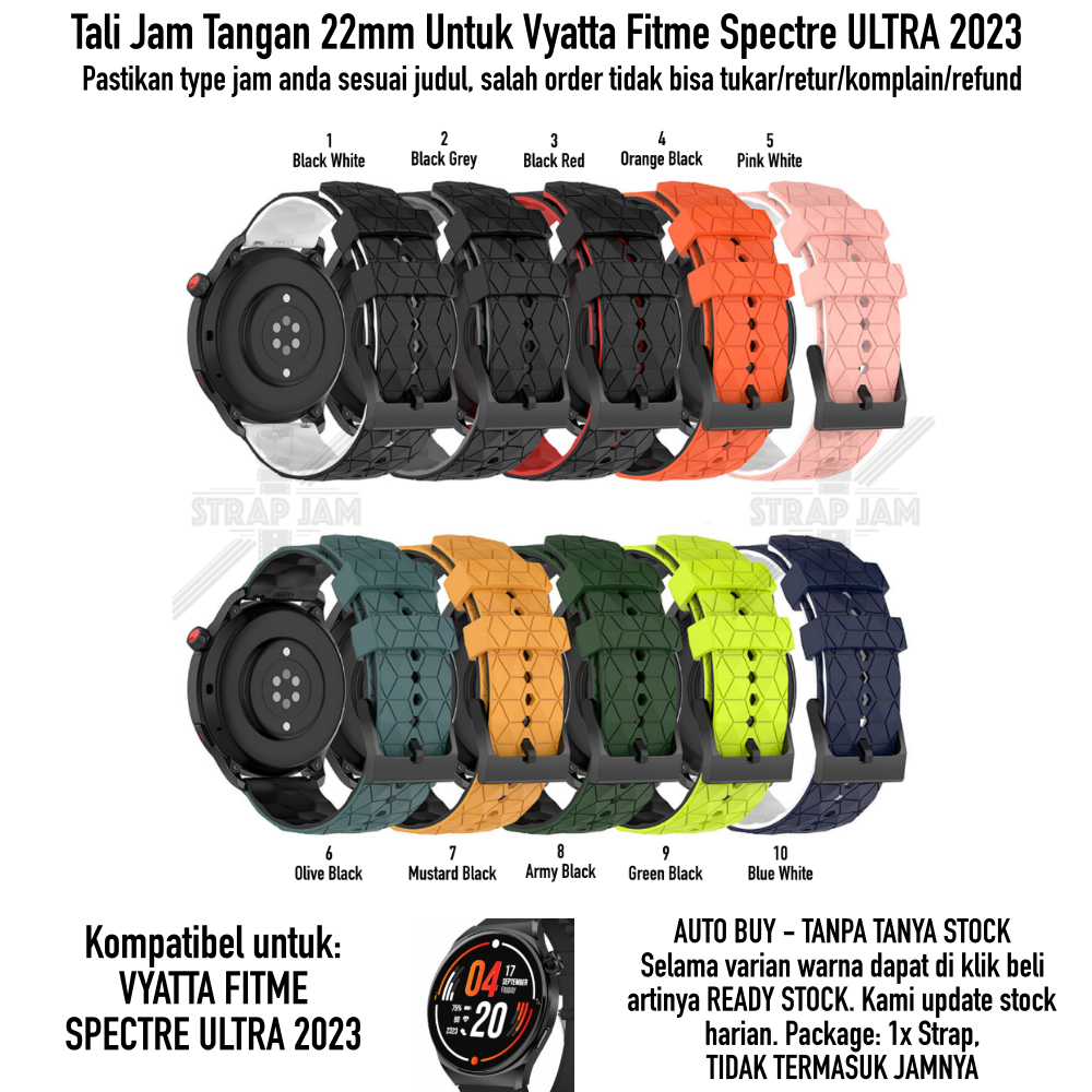 ZQT Strap 22mm Vyatta Fitme Spectre Ultra 2023 - Tali Jam Tangan Silikon Rubber Quick Release