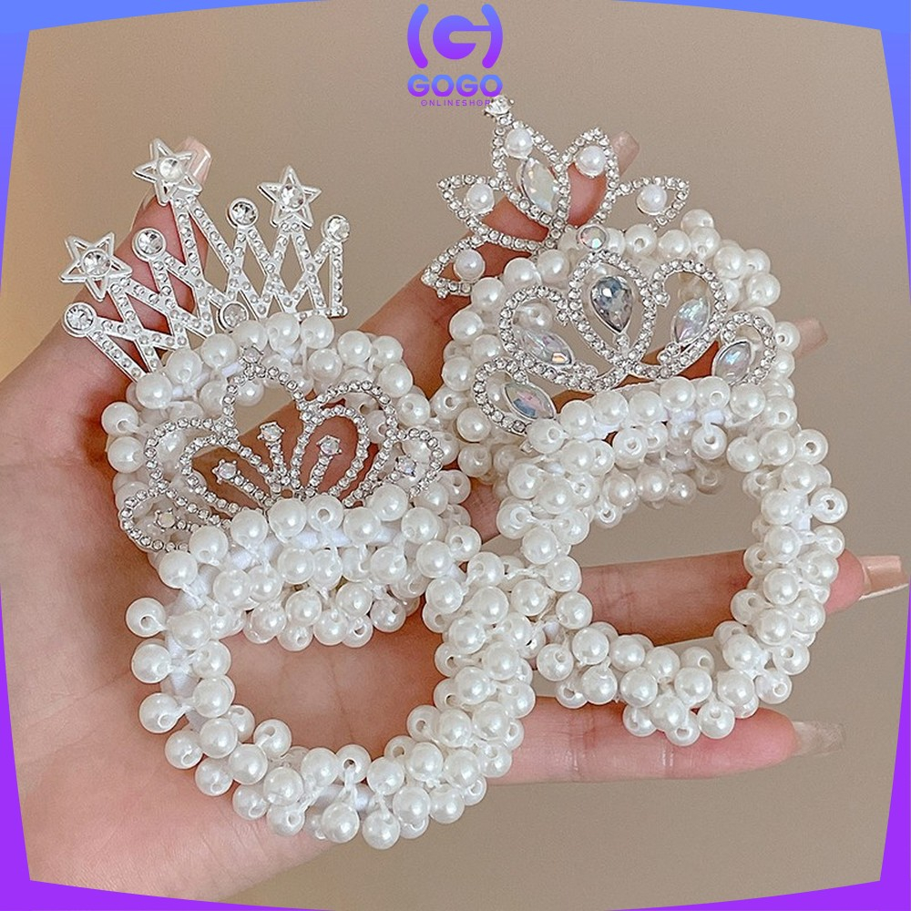 GOGO-C879 Ikat Rambut Anak Perempuan Motif Mahkota Mutiara Crown Gaya Korea / Girls Hair Ties Karet Rambut Mutiara Anak / Ikat Rambut Princess Lucu Import