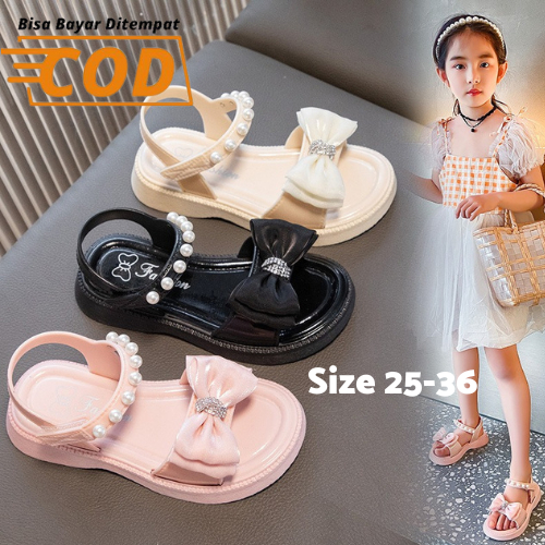 ChubbyGlory 23SH2180 Bisa COD Sepatu sendal kasual pita mutiara anak perempuan santai size 25 - 36 usia 2 tahun sd 12 tahun